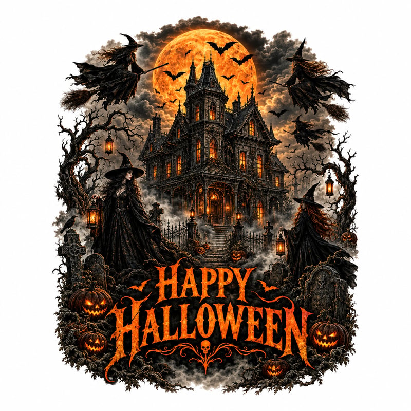 Gothic Halloween Witches Illustration