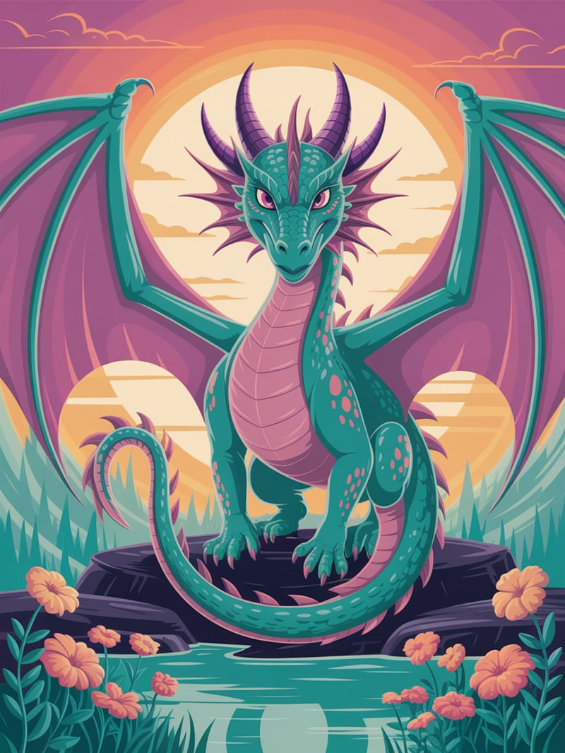 Teal and Purple Dragon Illustration