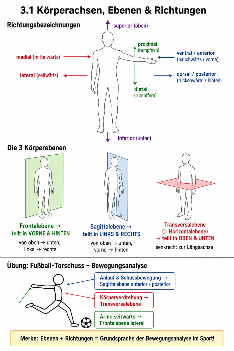 Körperachsen, Ebenen & Richtungen Illustration