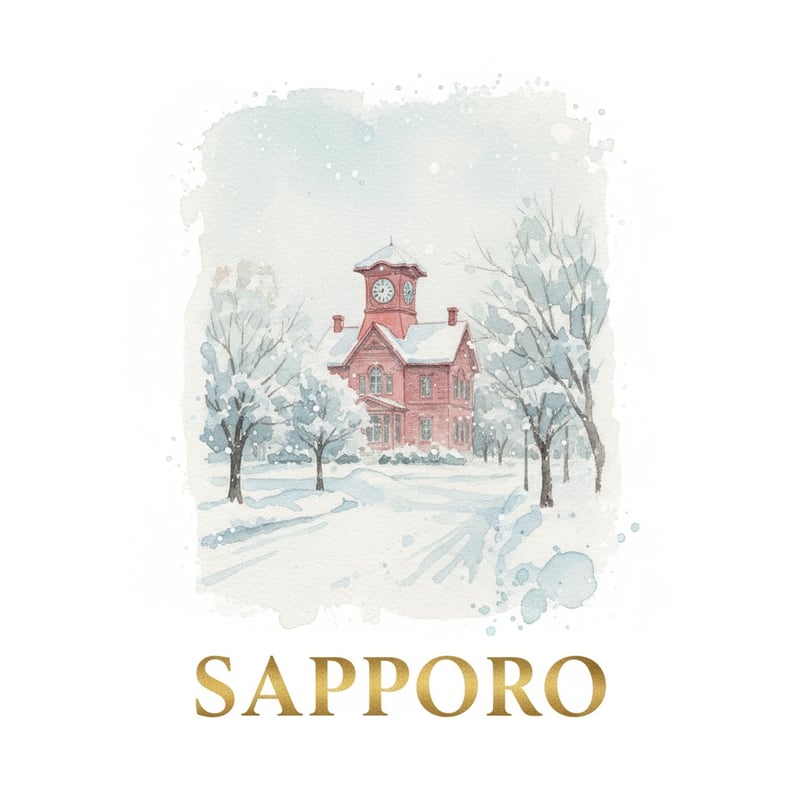 Watercolor Painting of Sapporo in Winter