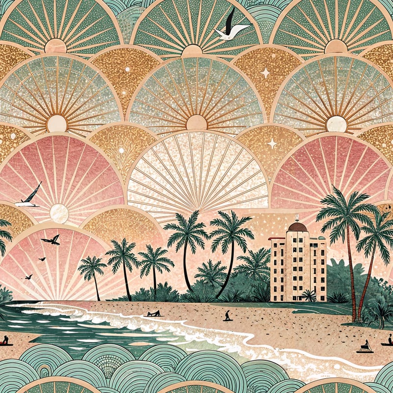 Art-Deco Sunburst Gold Waves