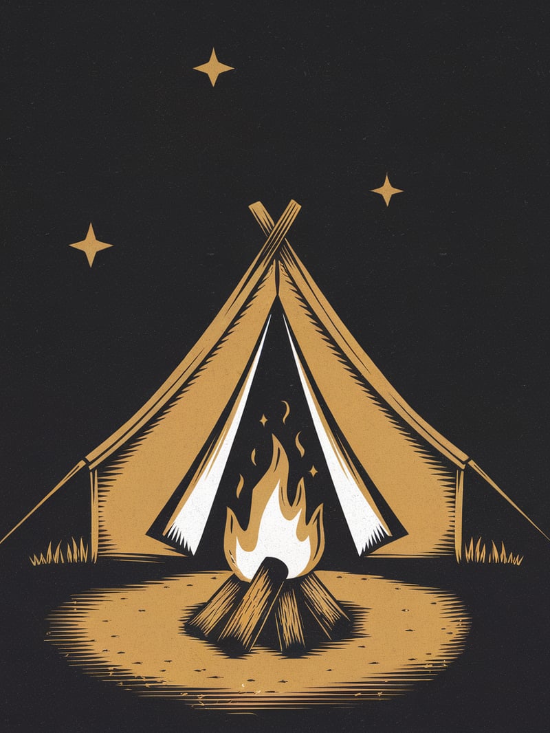 Starlit Tent and Bonfire Illustration