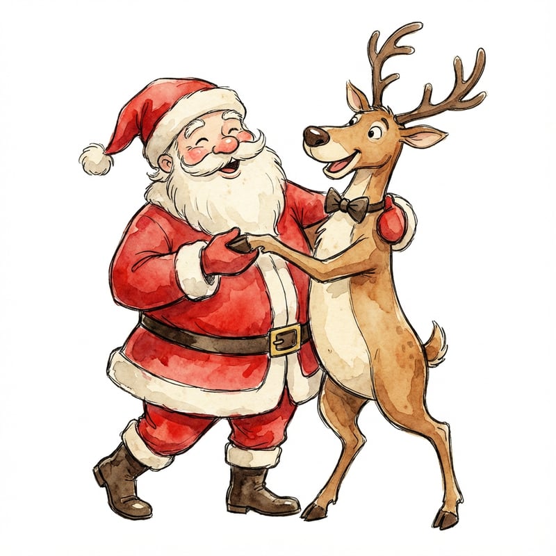 Santa and Reindeer Waltzing Sketch