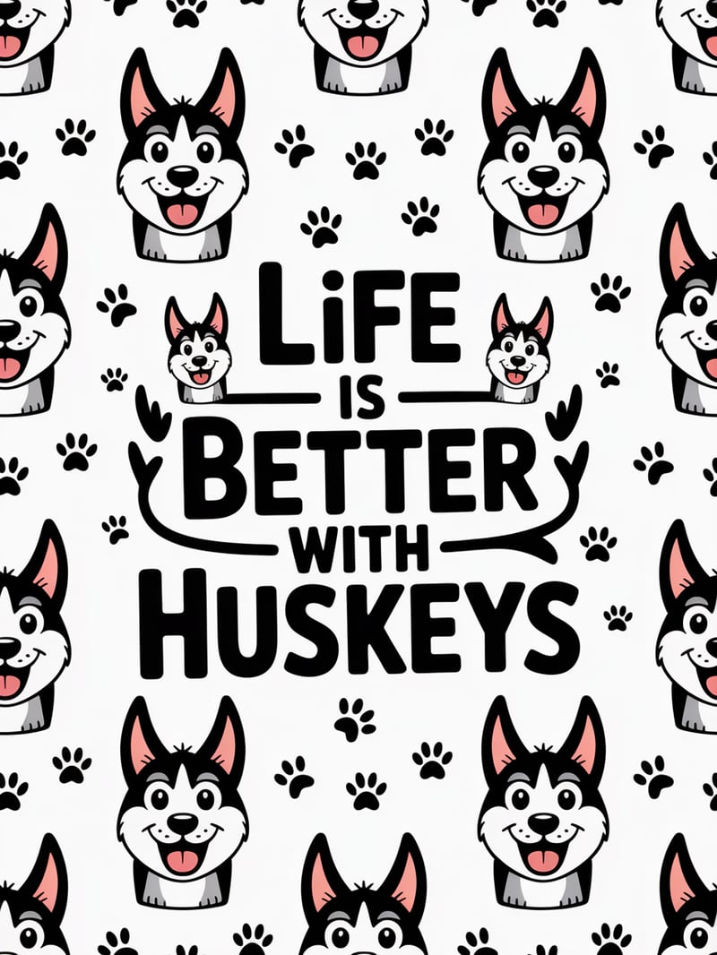 Playful Husky Cartoon Pattern