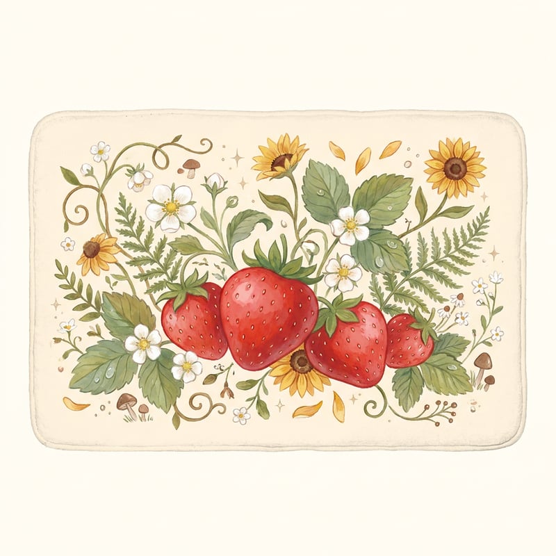 Strawberry Forest Bath Mat Illustration