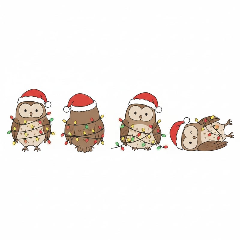 Owls with Colorful Christmas Lights