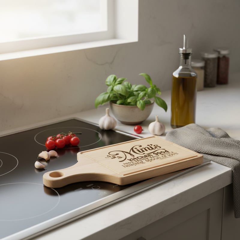 Engraved Board on Kitchen Countertop