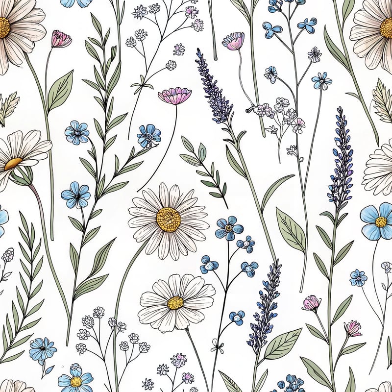 Botanical Line Art of Wildflowers