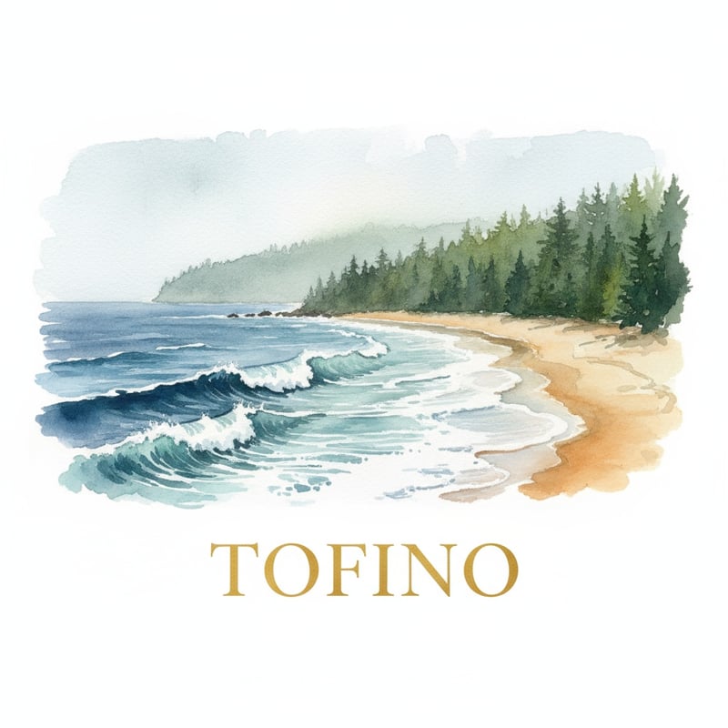 Watercolor Painting of Tofino Surf Coast