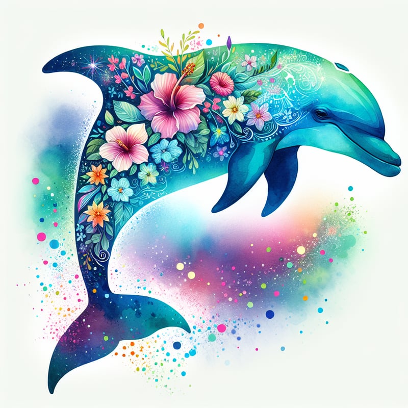 Watercolor Dolphin with Floral Design