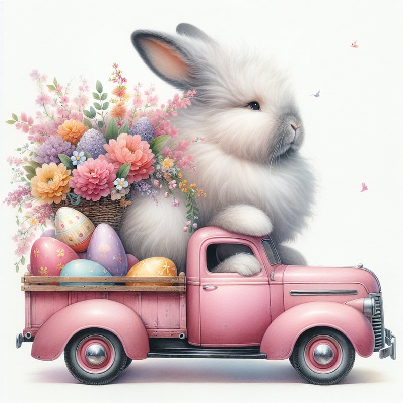 Fluffy Bunny on Vintage Toy Truck
