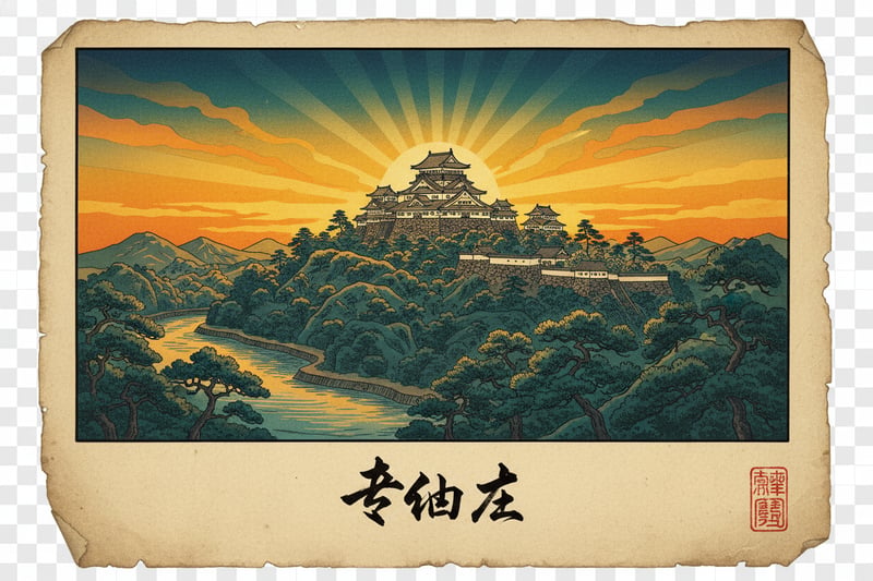 Ukiyo-e Sendai Castle Sunset