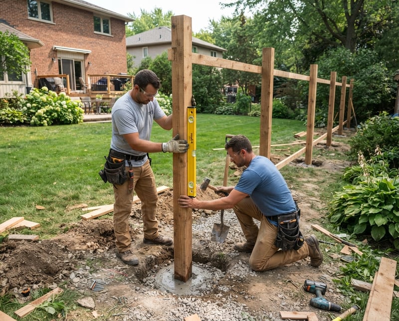 Fence Contractors Installing Wood Privacy Fence