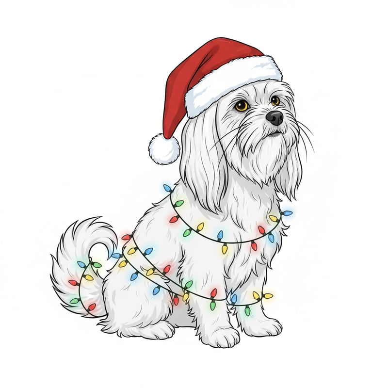 Maltese Dog with Christmas Lights