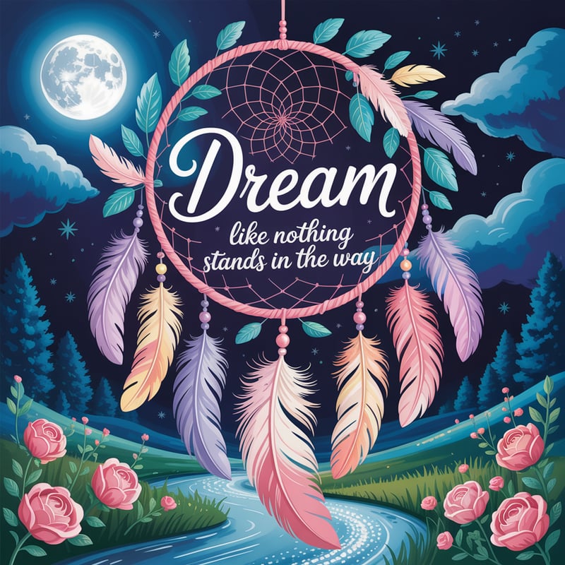 Dreamcatcher with Pink Rose Illustration