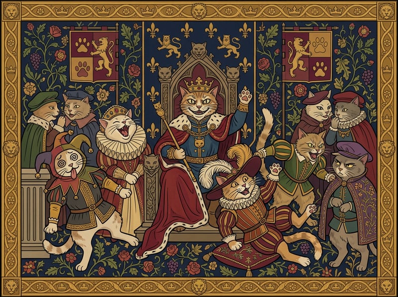 Medieval Royal Cat Court Tapestry