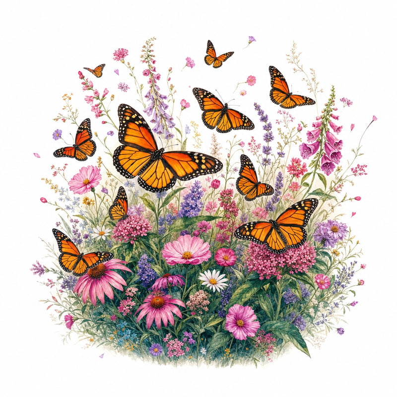 Vintage Monarch Butterfly Meadow
