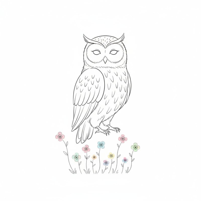 Minimalist Owl in Spring Meadow