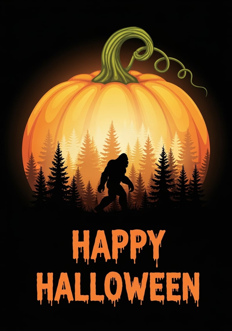 Bigfoot Halloween Pumpkin Scene