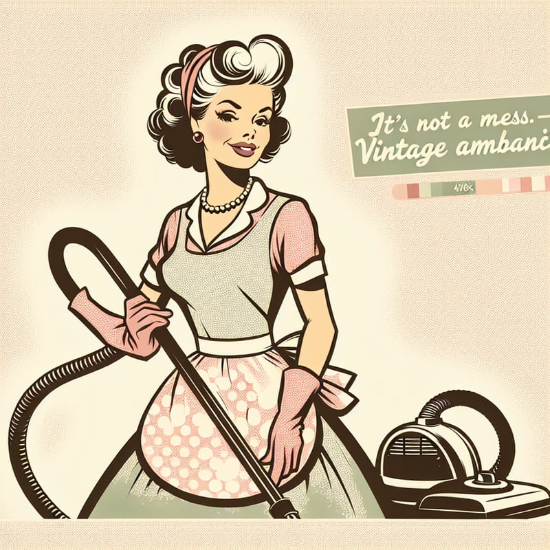 Vintage 1950s Mom Vacuuming Vector