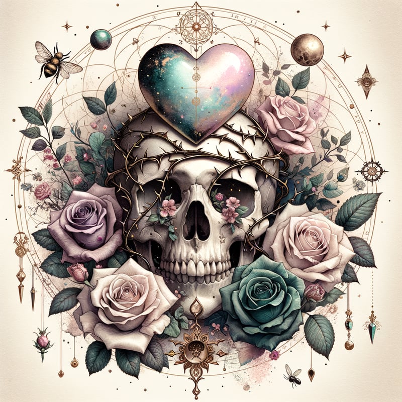 Dark Romantic Boho Skull Illustration