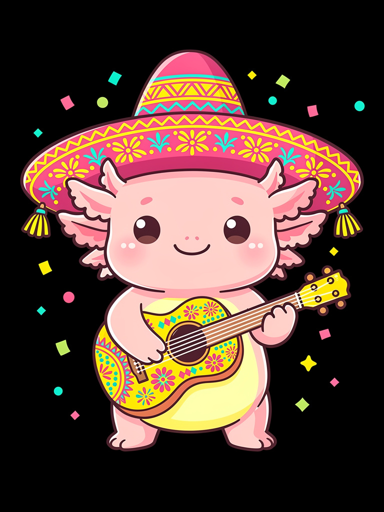 Cute Axolotl Playing Guitar Fiesta