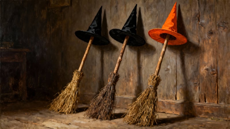 Rustic Witch Hats Still Life Painting