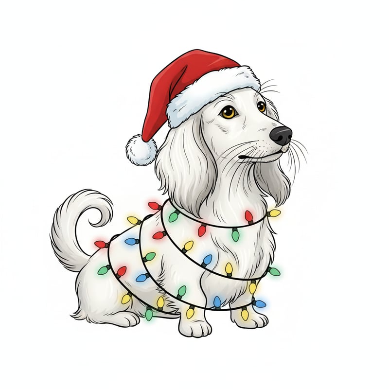 White Dachshund in Christmas Lights