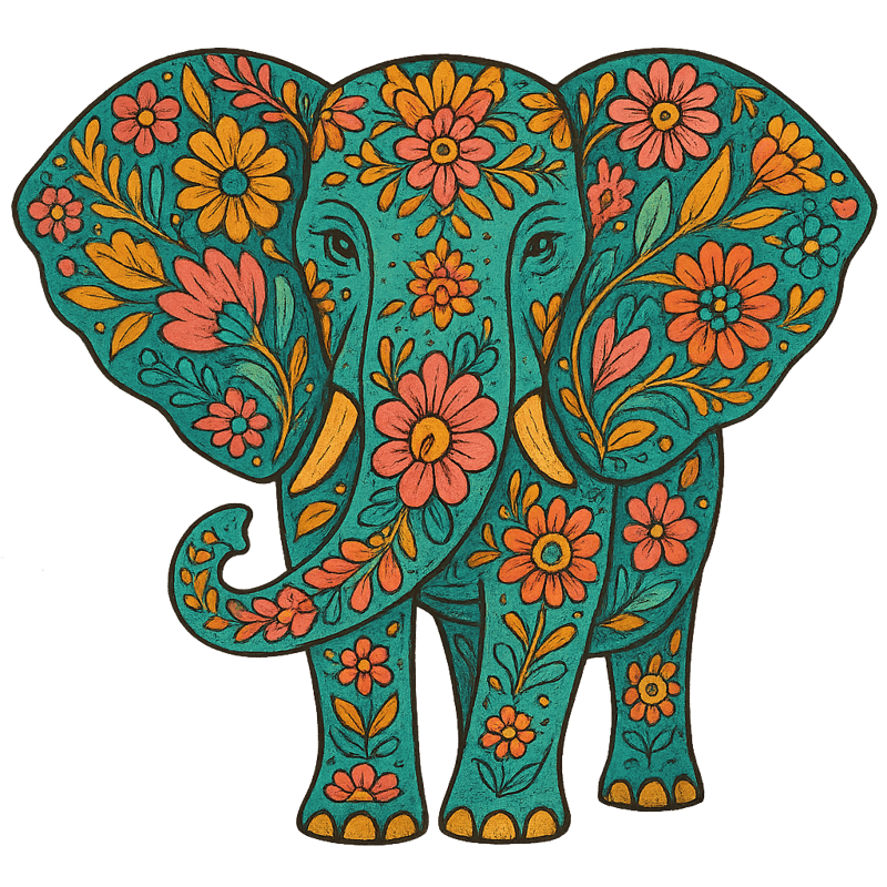 Colorful Boho Floral Elephant Illustration
