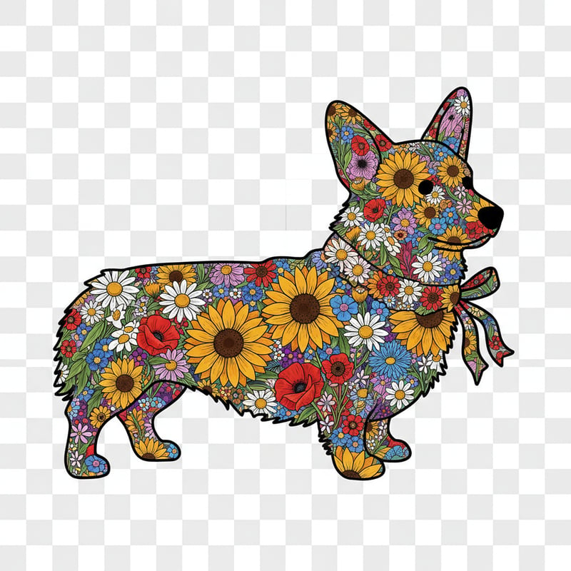 Boho Floral Corgi Illustration