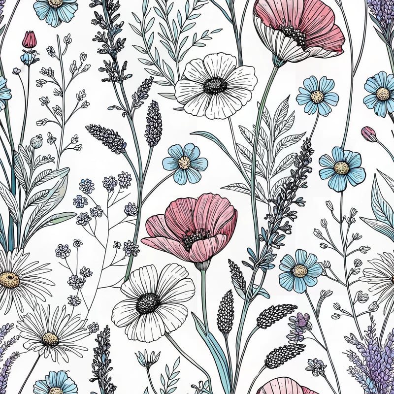 Line Art Botanical Pattern