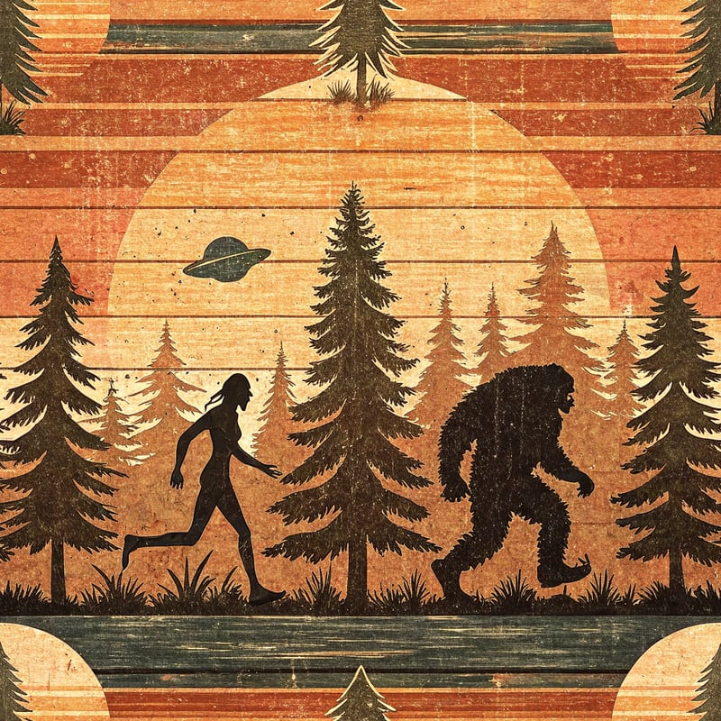 Vintage Grunge Forest Sunset Illustration