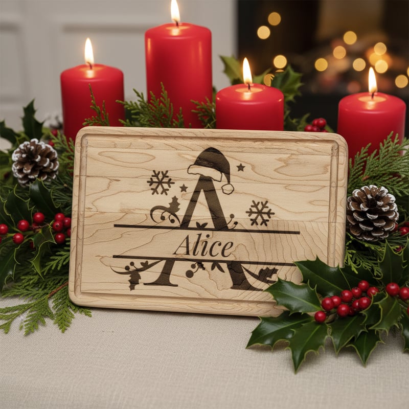 Engraved Wooden Christmas Centerpiece