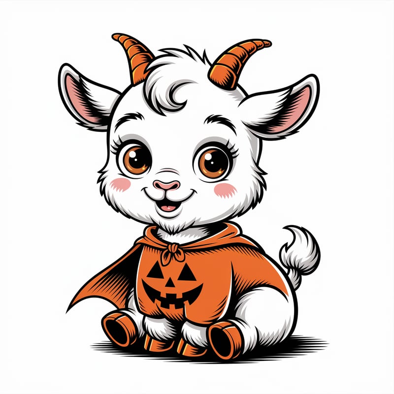 Cute Animated Baby Goat in Halloween Costume