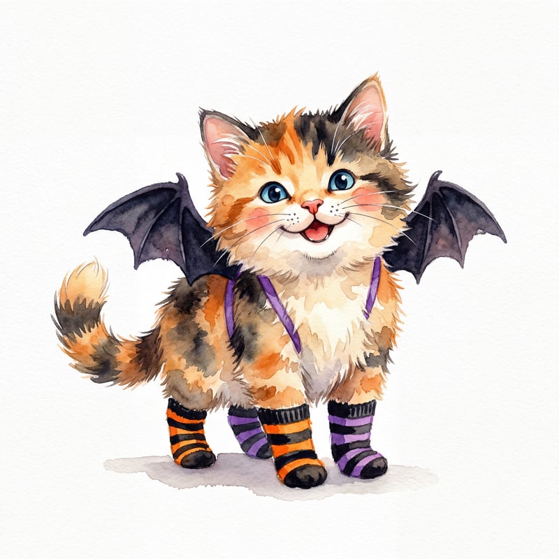 Calico Kitty with Bat Wings