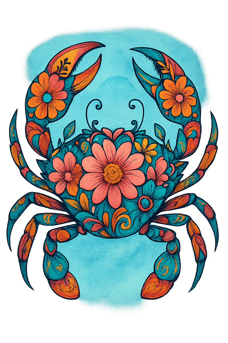 Boho Floral Crab Illustration
