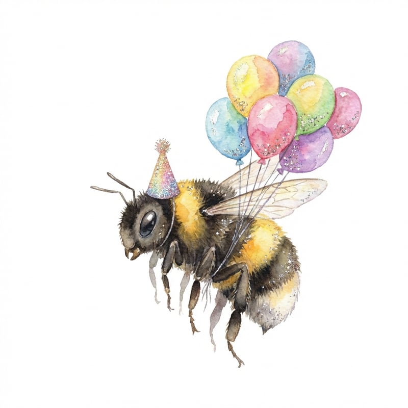 Watercolor Bumble Bee with Party Hat