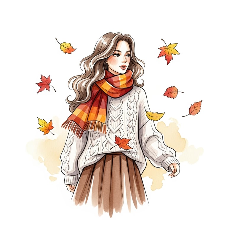 Watercolor Fall Girl Clipart