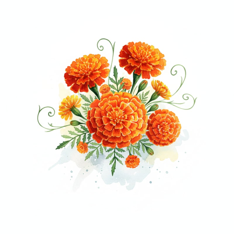 Watercolor Orange Marigold Bouquet