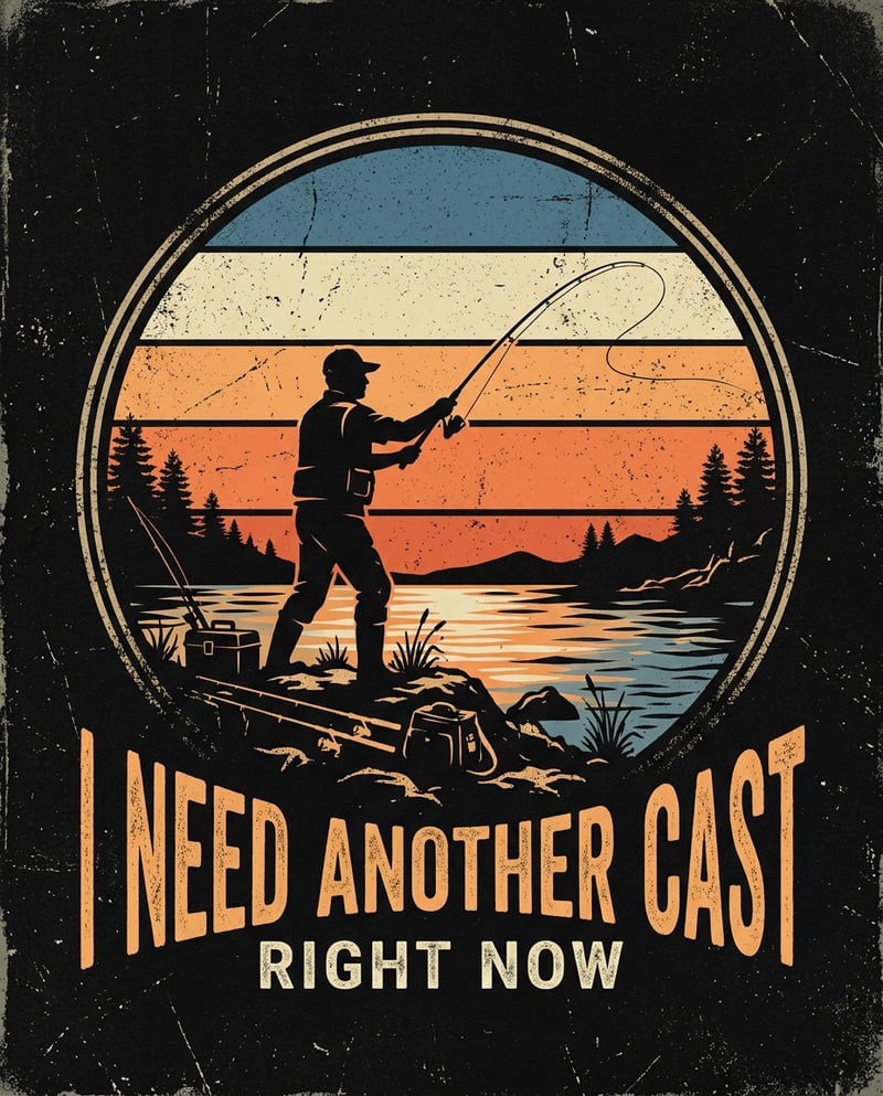 Vintage Fishing Design with Retro Sunset