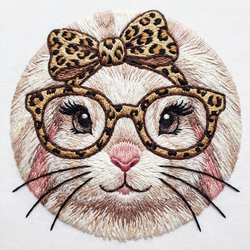 Detailed Embroidered Bunny Face Illustration
