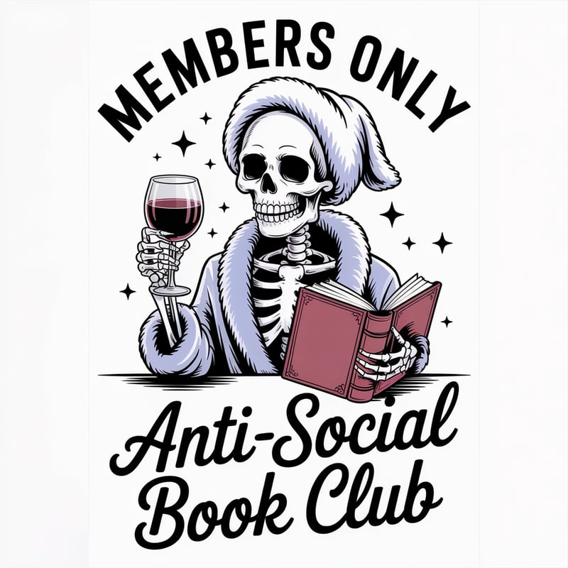 Skeleton in Bathrobe with Wine and Book