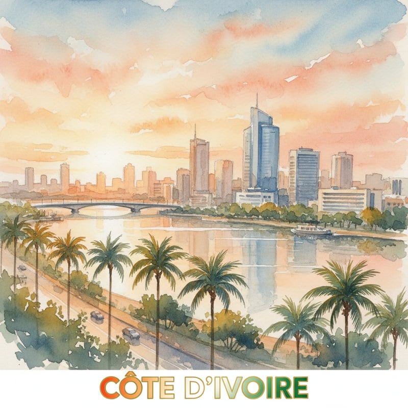 Sunrise Watercolor of Abidjan Lagoon
