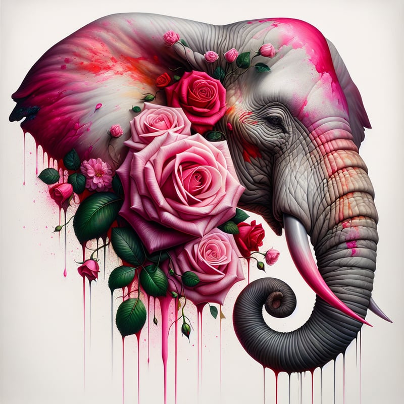 Elephant Head with Roses Illustration