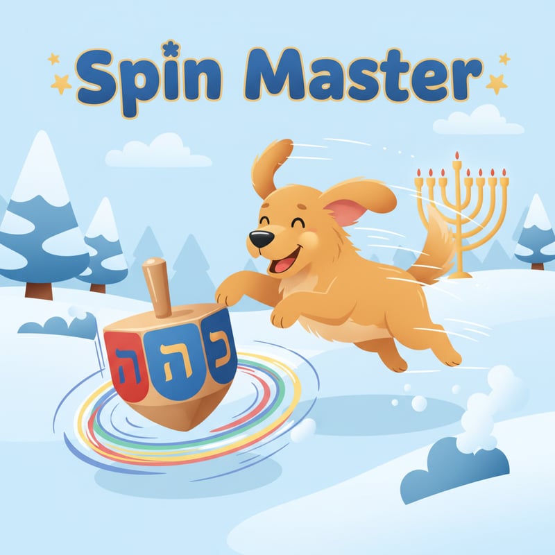 Cartoon Dog Chasing Spinning Dreidel