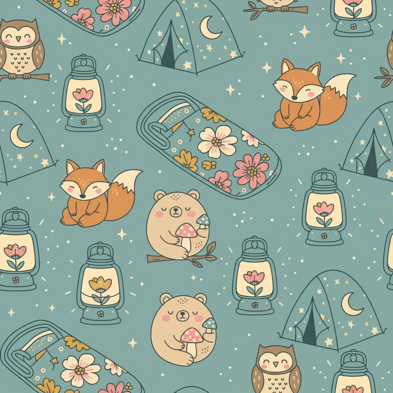 Seamless Camping Lanterns Vector Pattern
