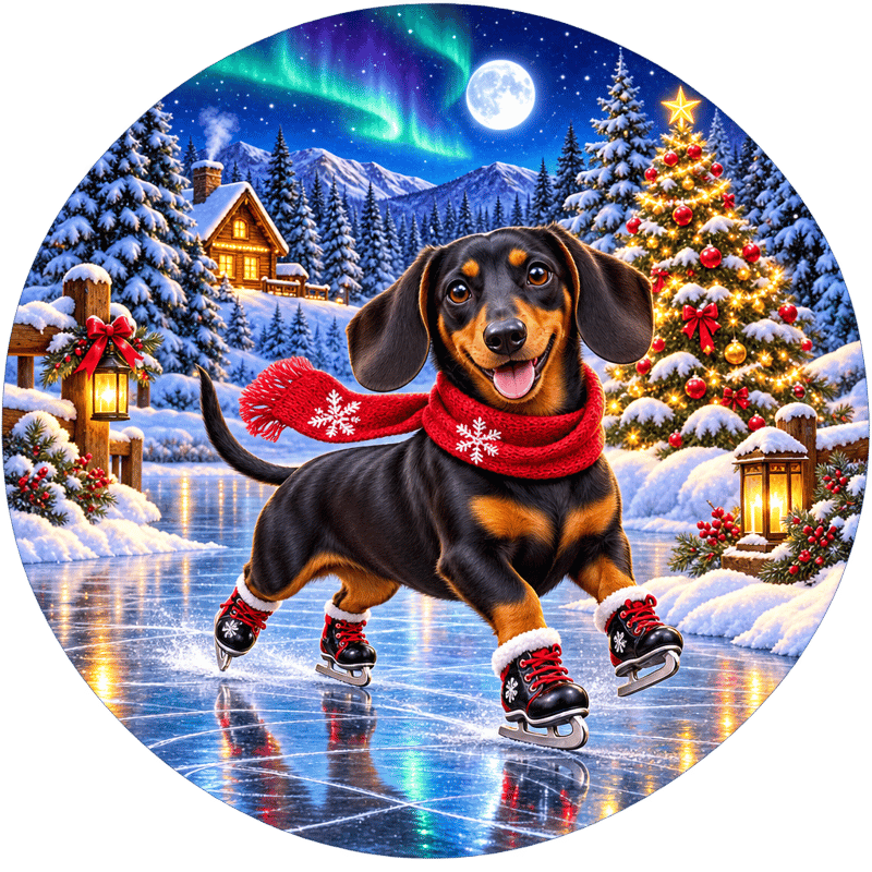 Dachshund Ice Skater Round Design