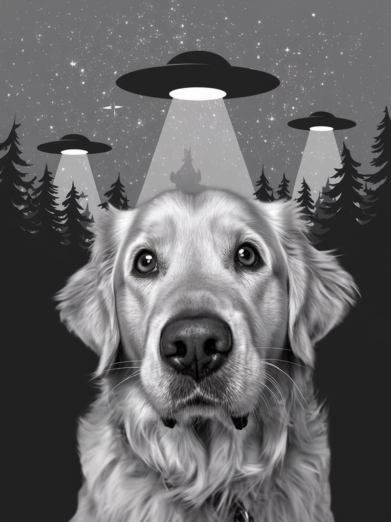 Confused Golden Retriever in Forest