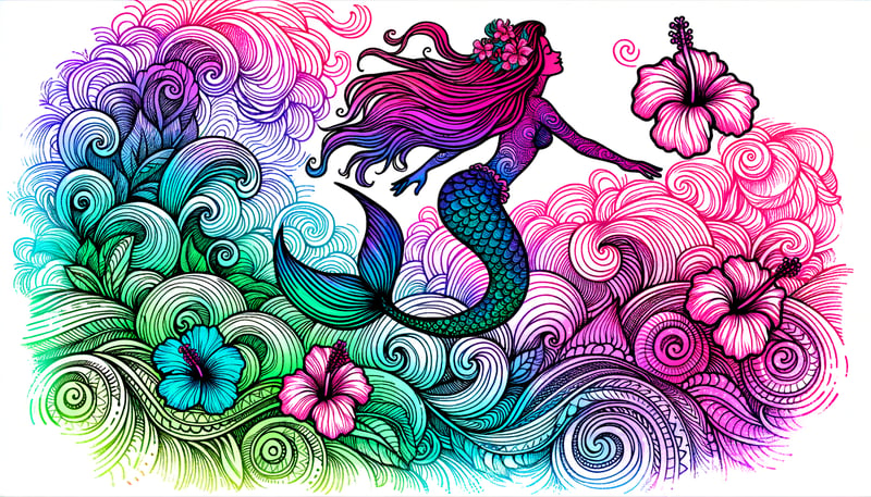Adorable Hand-Drawn Mermaid in Ocean Waves