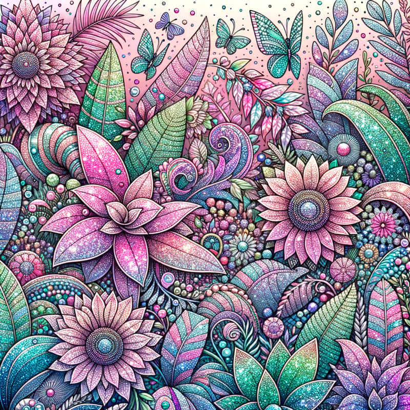 Vibrant Glitter House Plants Pattern